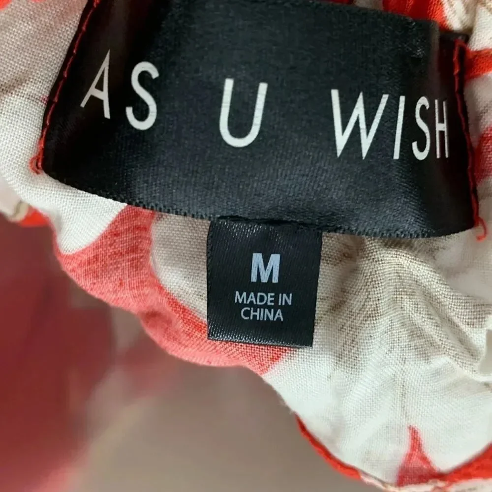 Floral Red Cream Button front ruffle Detail Long Dress with Slit Medium Boho - Picture 4 of 7